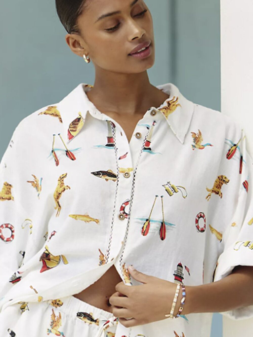 Anthropologie Celandine Linen Blend Buttondown Shirt XS Oversized Coastal